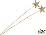 Dekorace - Lata ve tvaru hvězdy 8 cm na tyčce - přírodní 2 ks